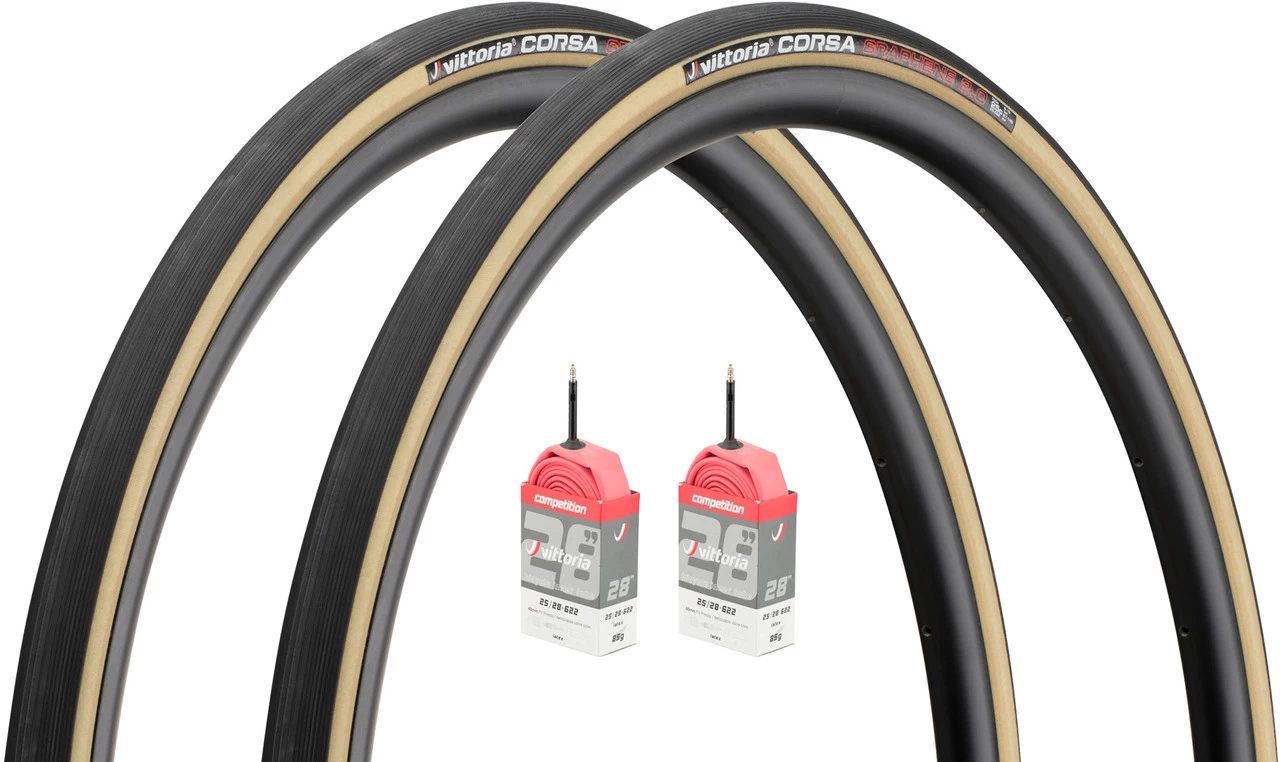 Vittoria Corsa G2.0 28" Folding Tyre Set W/ 2 Competition Latex Tubes 1 Vittoria Corsa G2.0 28" Folding Tyre Set W/ 2 Competition Latex Tubes